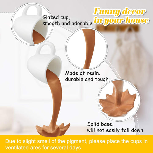 2 Pcs Floating Spilling Coffee Cup Magic Pouring Splash Coffee Mug Pouring Spilling Mugs Cafe Novelty Funny Cup Sculpture Art Decoration for Home Decor(Cream, Brown)