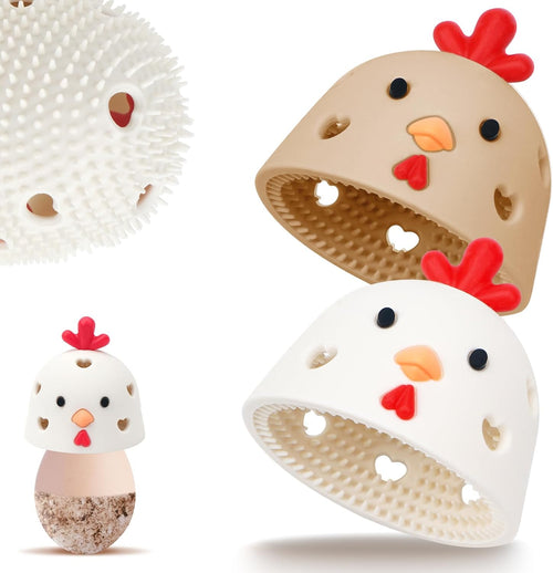 2PCS Reusable Silicone Egg Cleaner - Effective Egg Washer & Scrubber for Fresh Eggs, Perfect Chicken Coop Accessory & Cute Easter Gift (White + Brown)